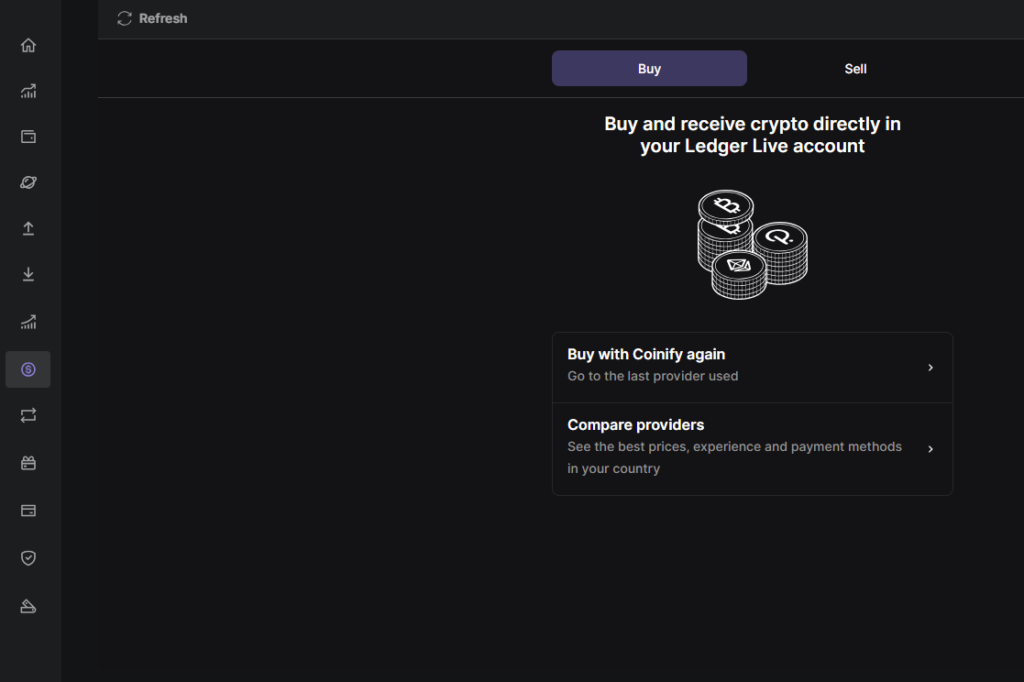 A screenshot of Ledger Live app